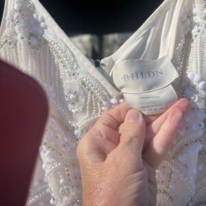 BHLDN Ivory Embellished Beaded V-Neck Dress